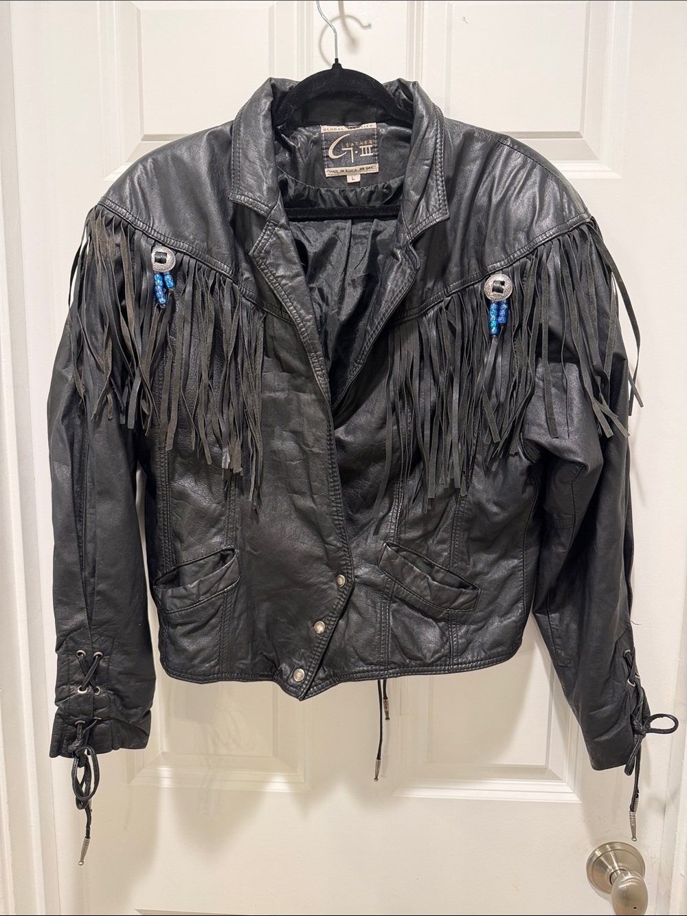 Global Identity G III Vintage Boho Fringe Western Laceup Leather Jacket crop